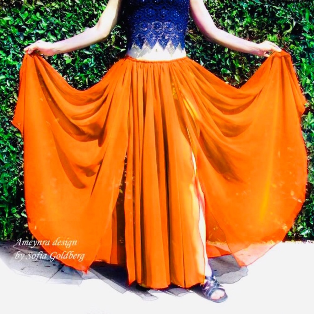 Orange Chiffon Skirt 2 slits Ameynra design New